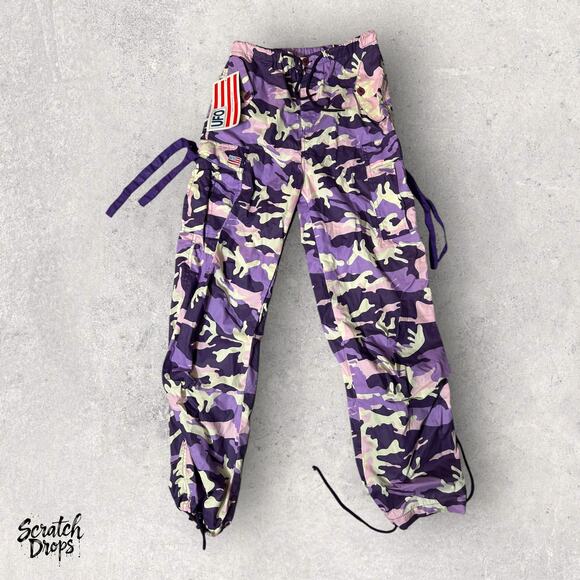 Vintage Girl's UFO Size 10 Purple Camo Cargo Pants High Waist Military Style - Picture 1 of 4